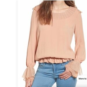 For Love & Lemons Evie Blouse - Champagne Small - tulle gold flower button